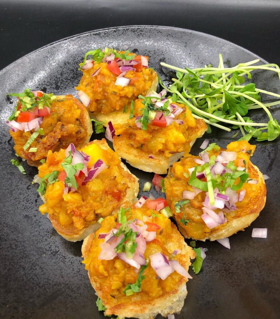 Pao Bhaji with a Italian twist in Bruschetta style from Gaylord, an Indian restaurant. 