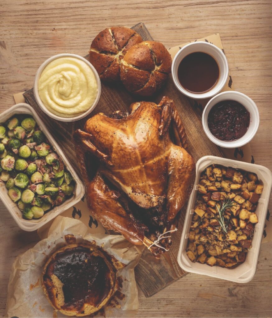 A flatlay of the thanksgiving spread. 